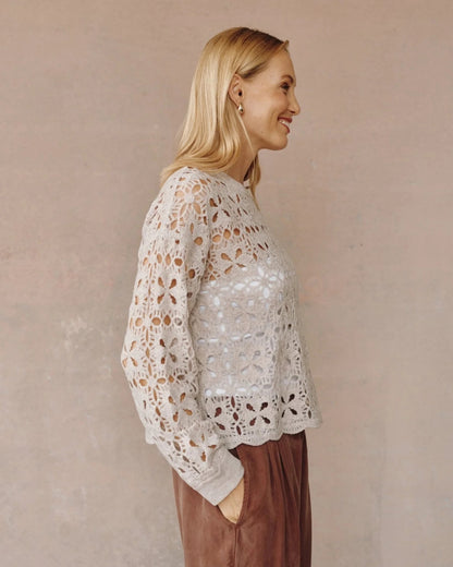 Bella Dahl Crochet Crew Neck Sweater - SOFT ALMOND