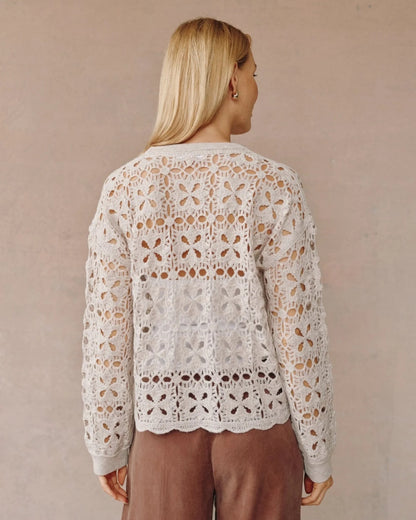 Bella Dahl Crochet Crew Neck Sweater - SOFT ALMOND