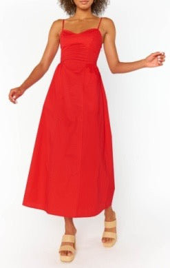 Show Me Your MUMU Allegra Midi Dress - CHERRY POPLIN