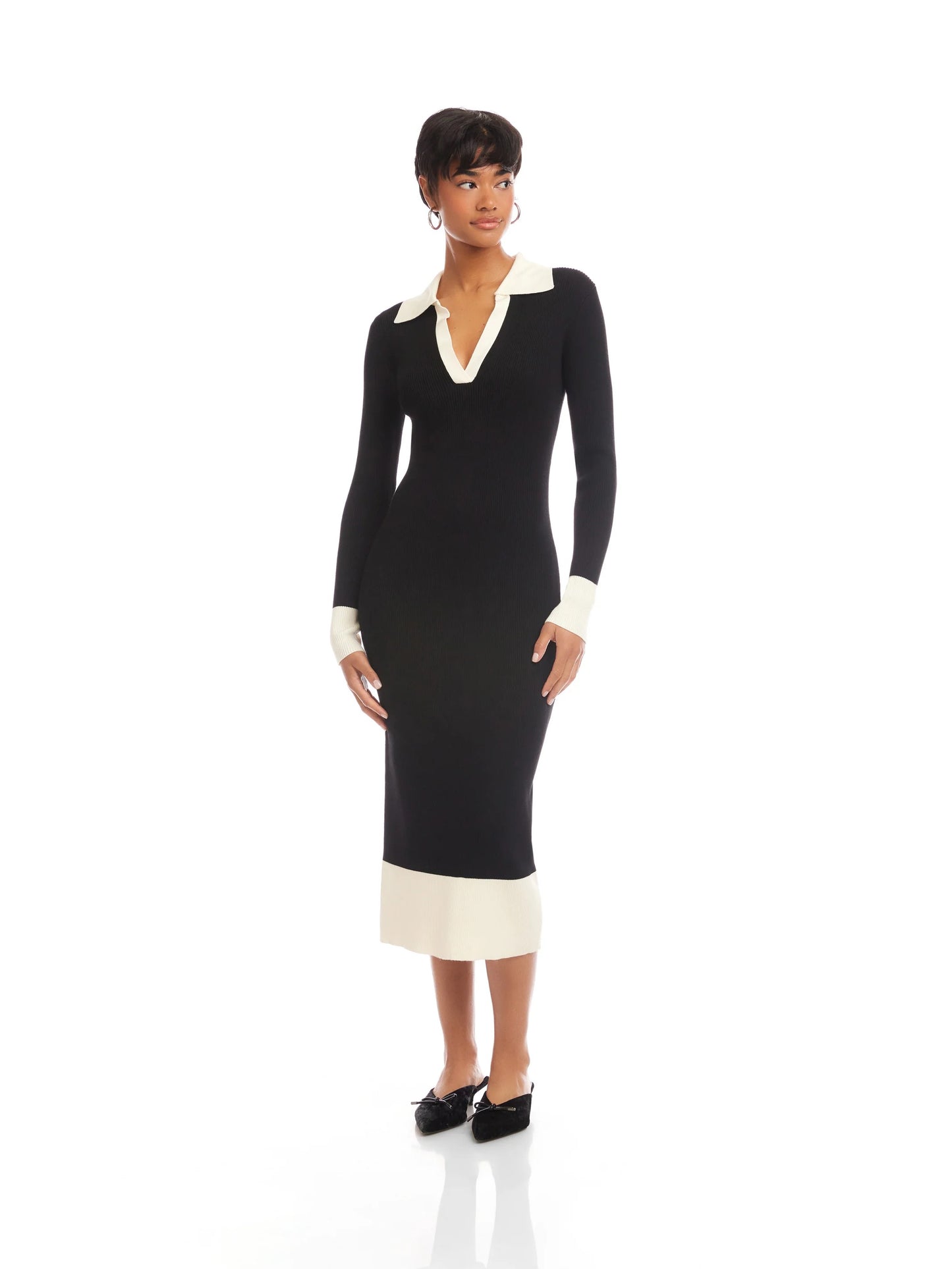 FT Belle Ribbed Polo Dress BLACK/CREAM