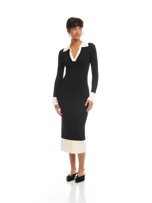 FT Belle Ribbed Polo Dress BLACK/CREAM