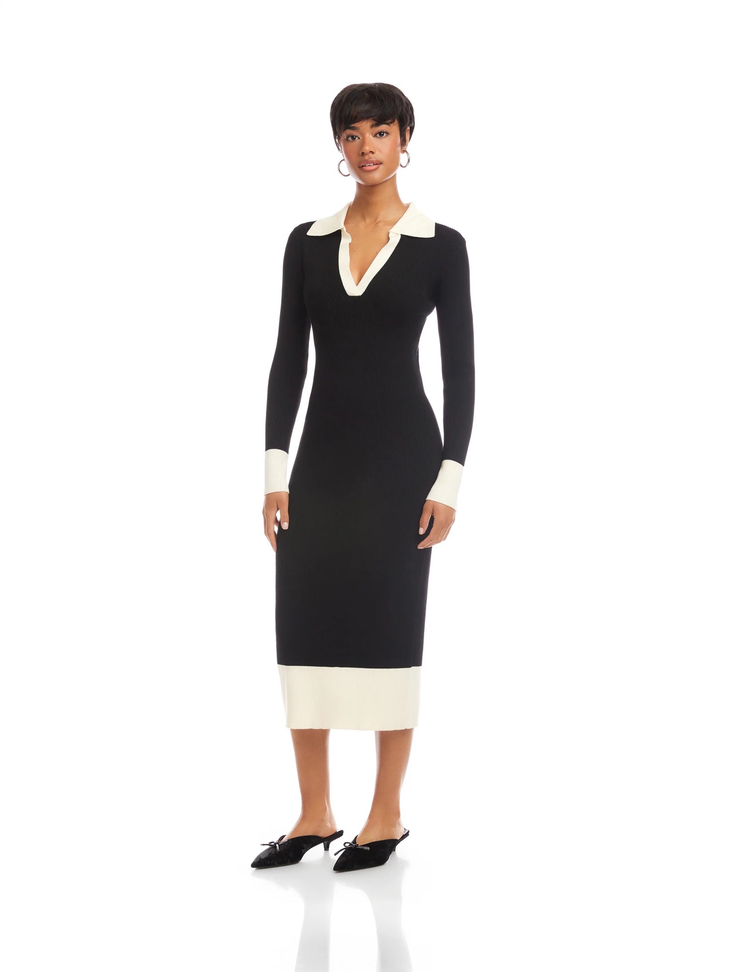 FT Belle Ribbed Polo Dress BLACK/CREAM