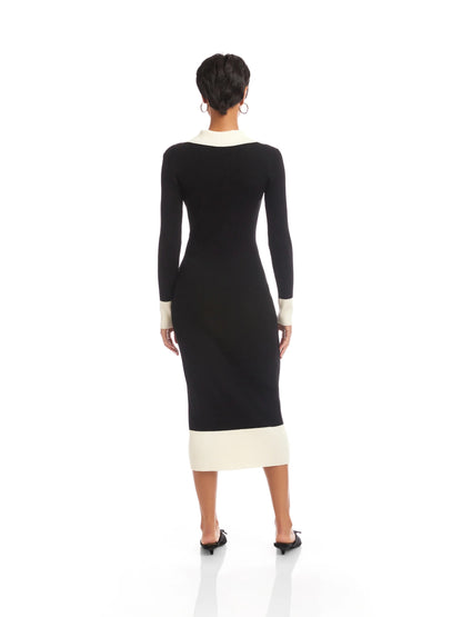 FT Belle Ribbed Polo Dress BLACK/CREAM