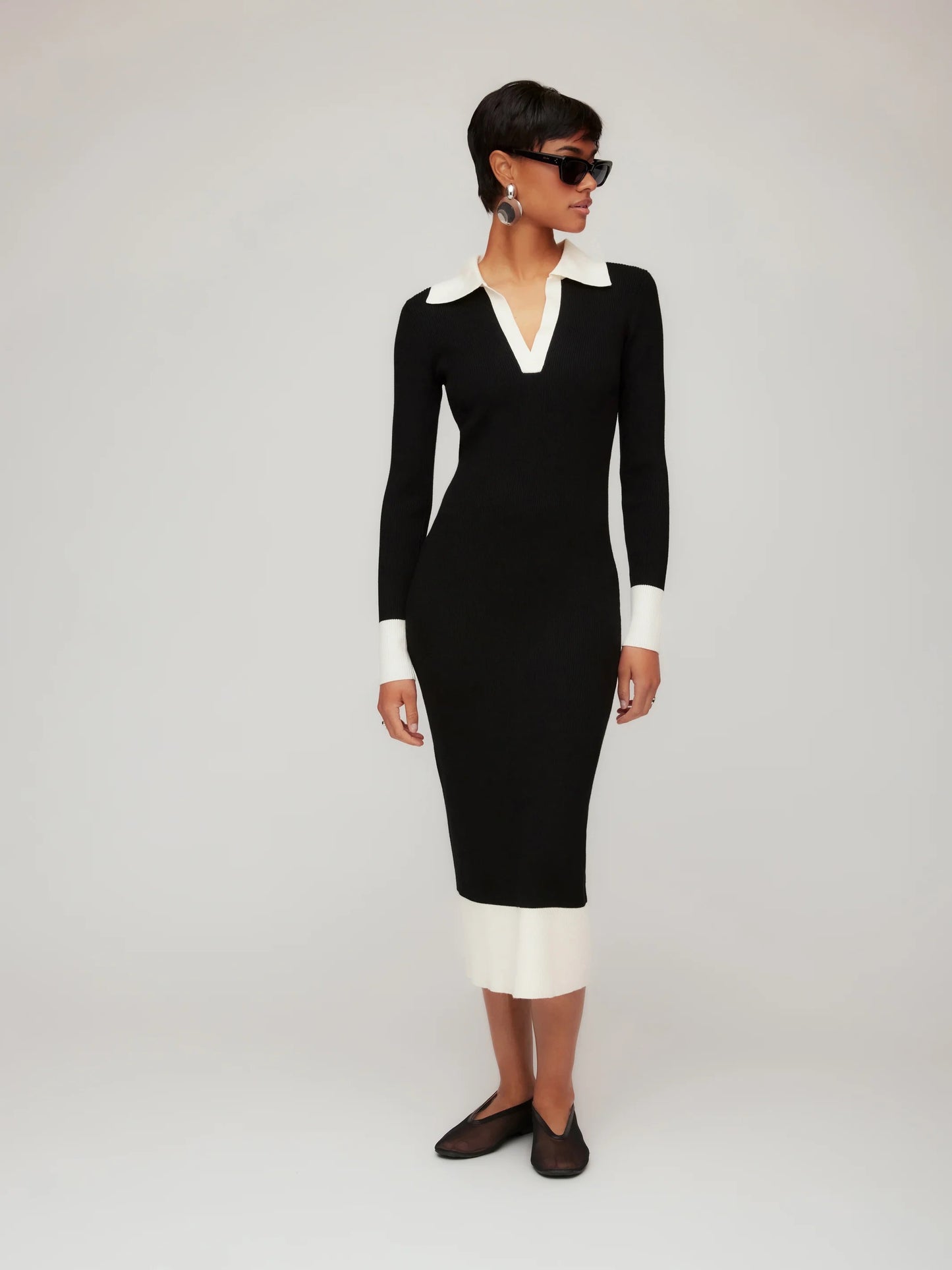 FT Belle Ribbed Polo Dress BLACK/CREAM
