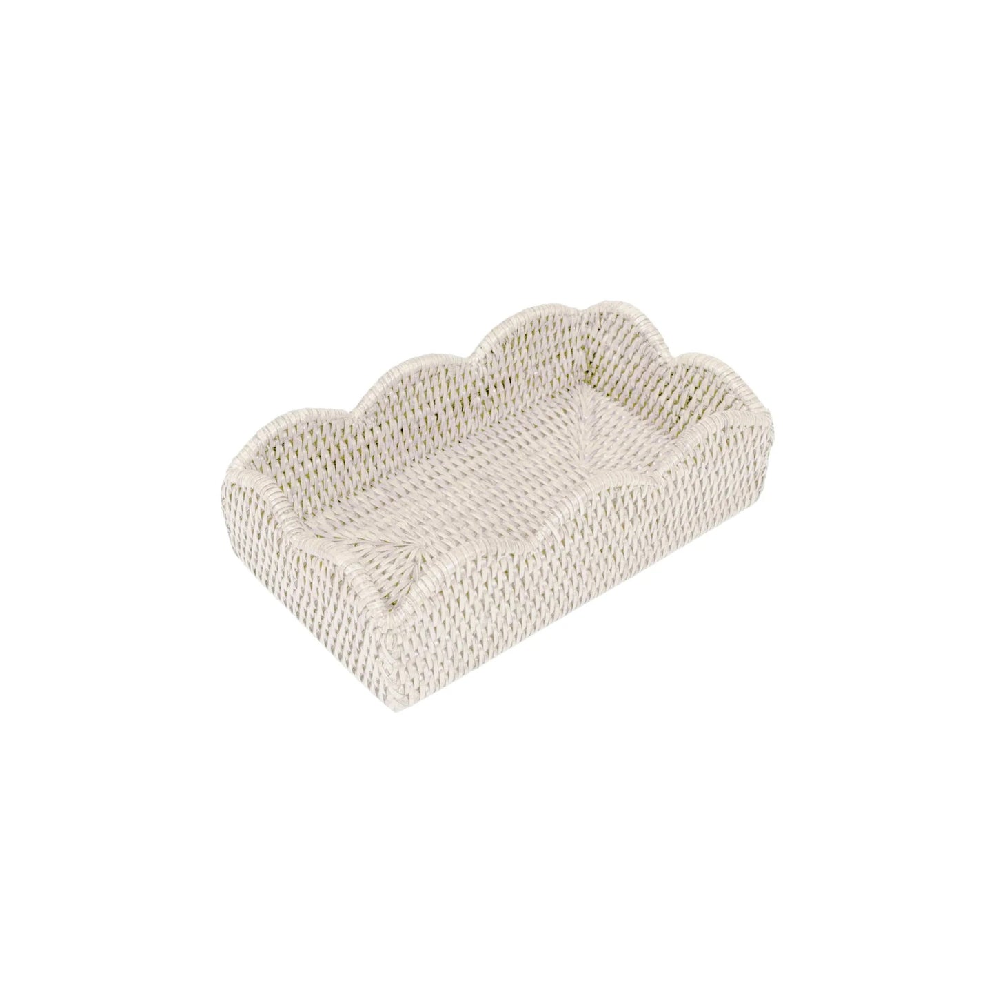 Caspari Rattan Scalloped Guest Towel Napkin Holder - CREAM