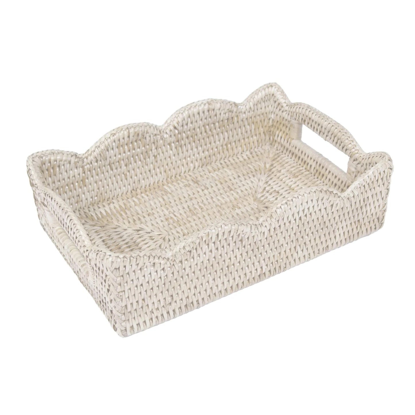 Caspari Rattan Scalloped Small Tray - CREAM