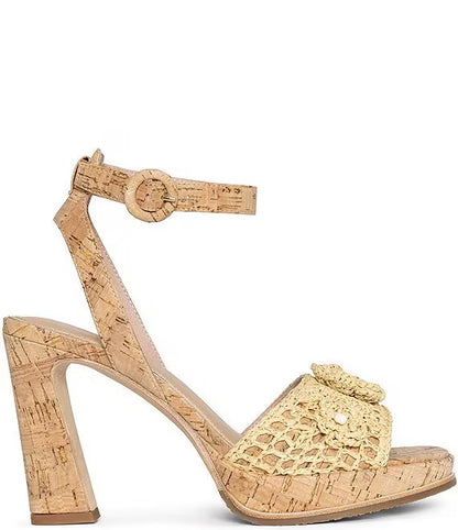 Donald Pliner Baybis Cork Crochet Platform Sandal - NATURAL