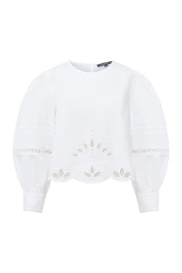 French Connection Alissa Embroidered Poplin Blouse - LINEN WHITE