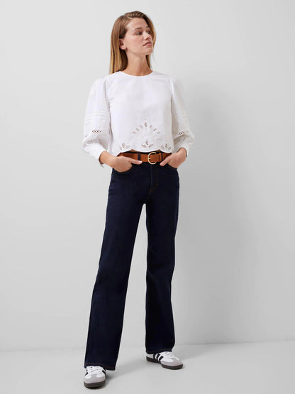 French Connection Alissa Embroidered Poplin Blouse - LINEN WHITE