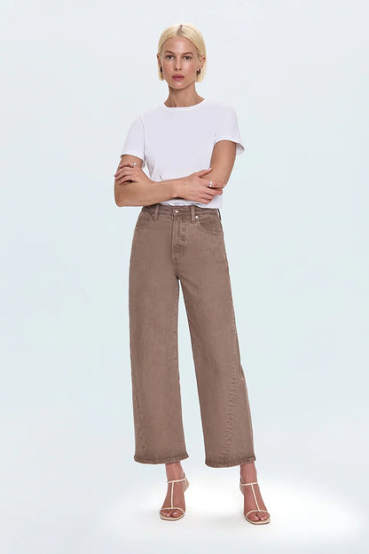 Pistola Kyra Ankle High Rise Bowed Wide Leg - TANNIN