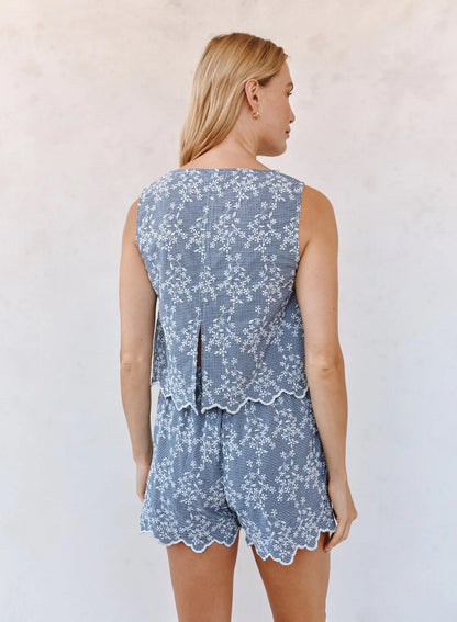 Bella Dahl Split Back Tank - FLORAL GINGHAM