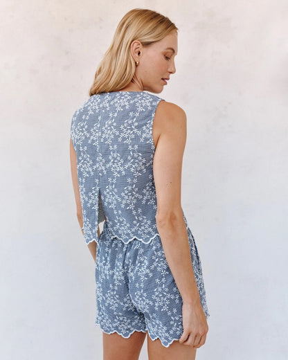 Bella Dahl Split Back Tank - FLORAL GINGHAM