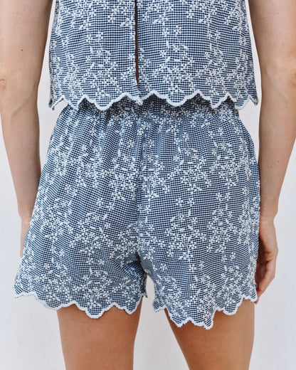 Bella Dahl Scallop Border Catalina Short - FLORAL GINGHAM