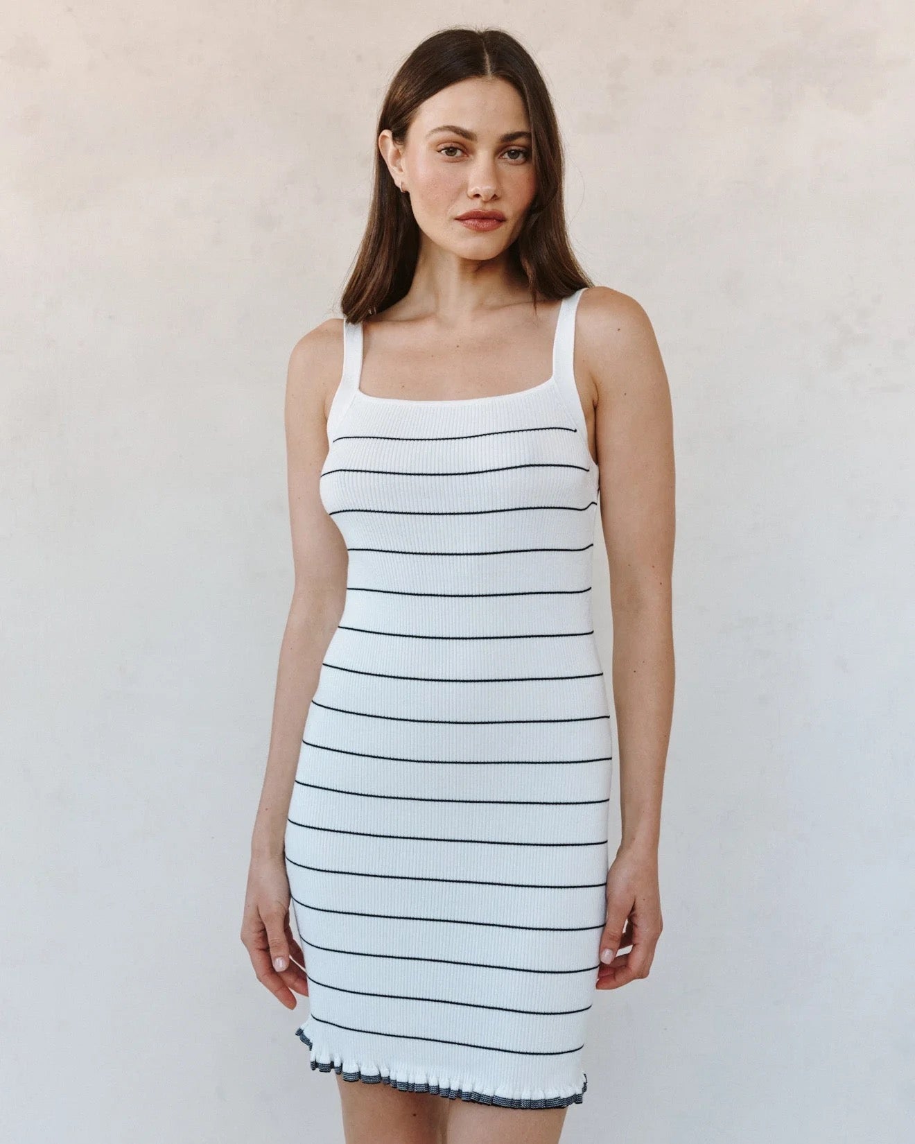 Bella Dahl Ruffle Hem Sleeveless Knitted Dress - GARDEN PARTY STRIPE