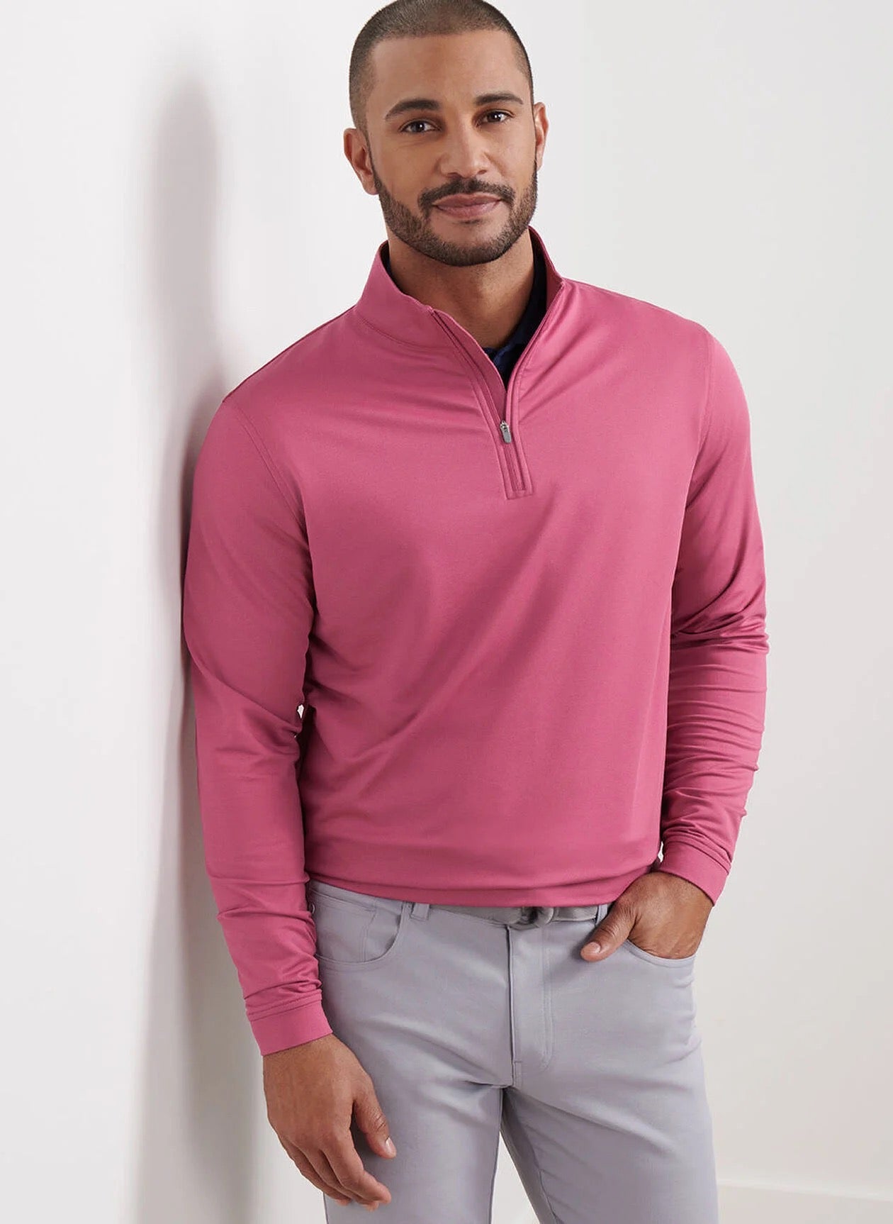 Peter Millar Perth Melange Performance Quarter-Zip - ROSEWOOD