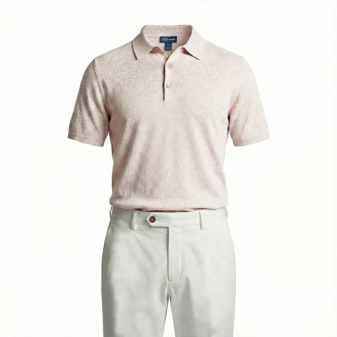 Scott Barber Fine Gauge Boucle Knit Polo 12gg - FLAX