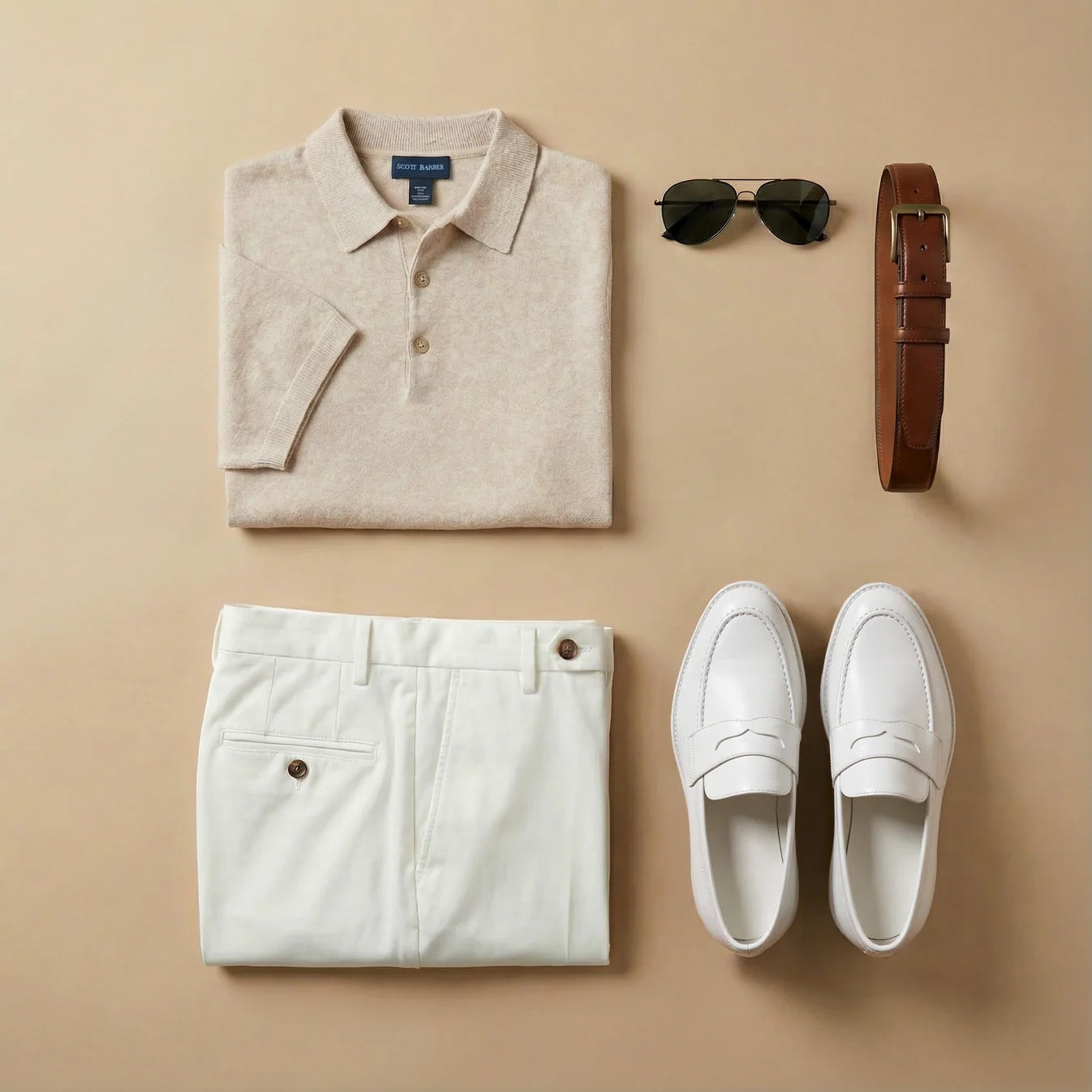 Scott Barber Fine Gauge Boucle Knit Polo 12gg - FLAX