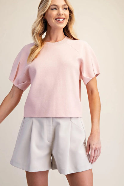 Pleated Sleeve Sweater - PINK