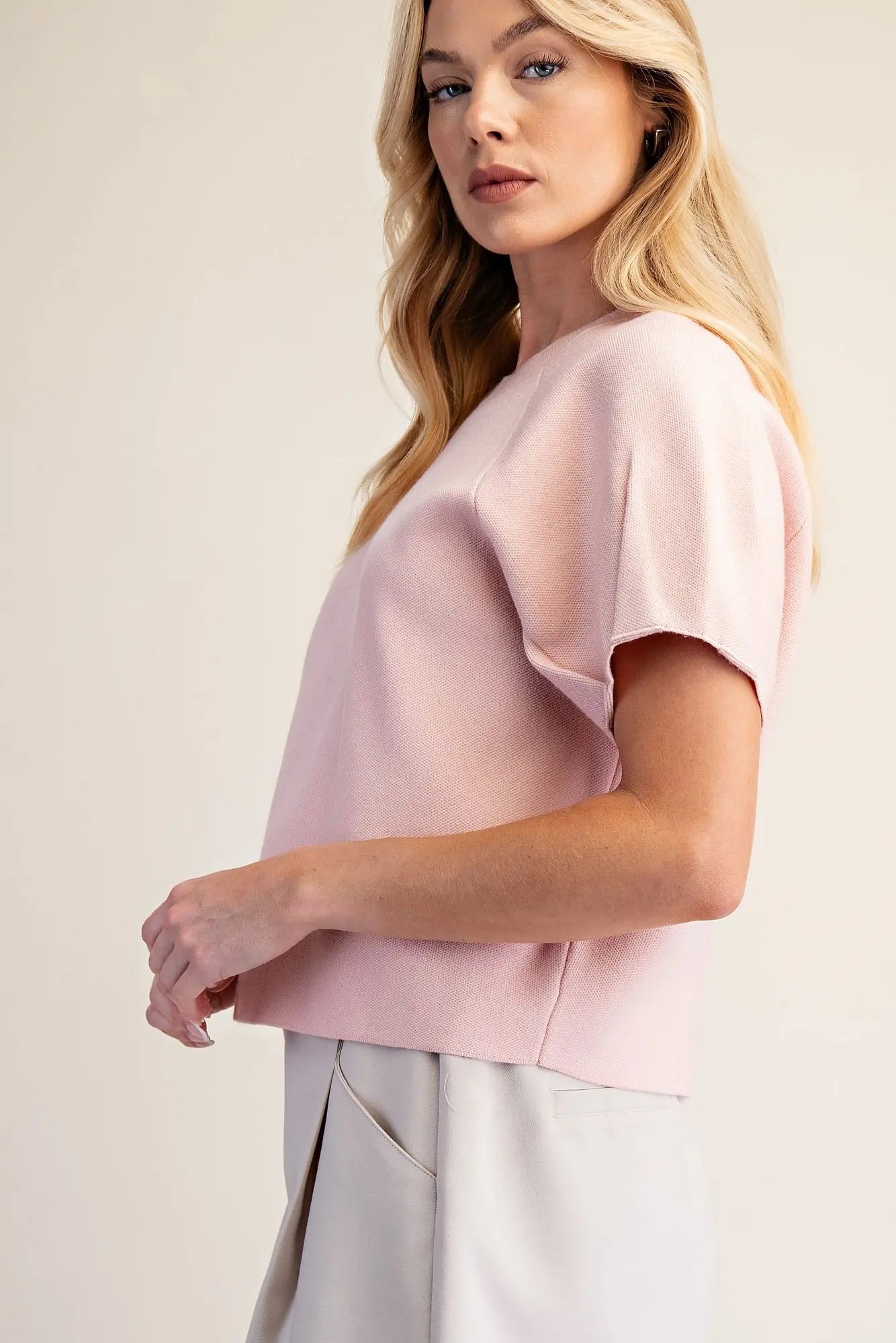 Pleated Sleeve Sweater - PINK