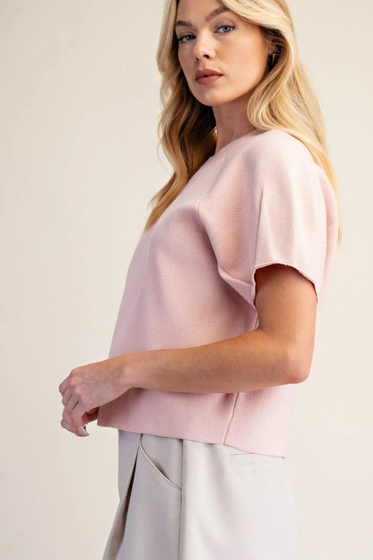 Pleated Sleeve Sweater - PINK