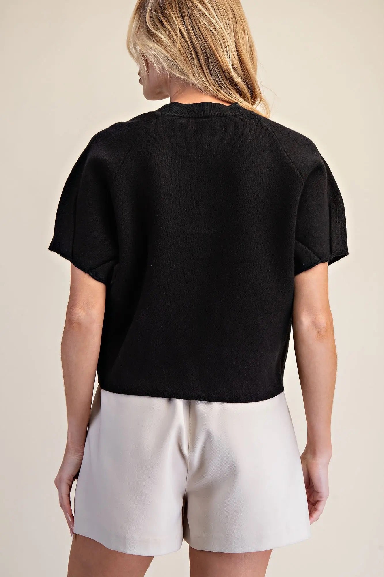 Pleated Sleeve Sweater - BLACK