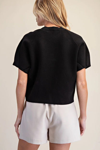 Pleated Sleeve Sweater - BLACK