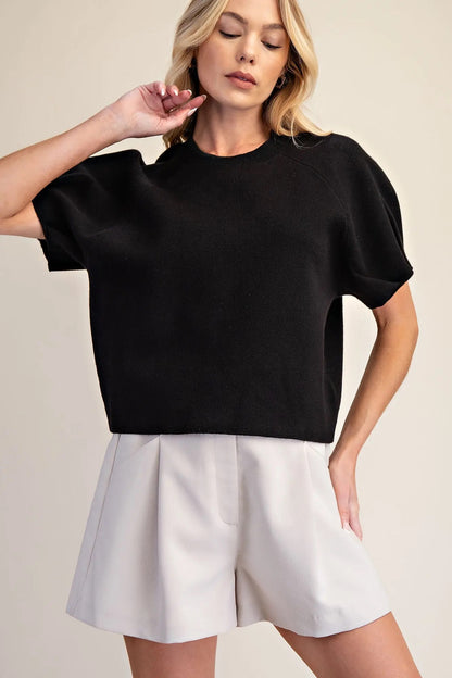 Pleated Sleeve Sweater - BLACK