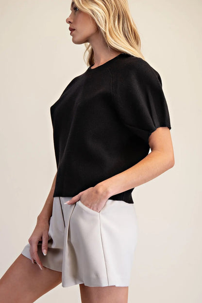 Pleated Sleeve Sweater - BLACK