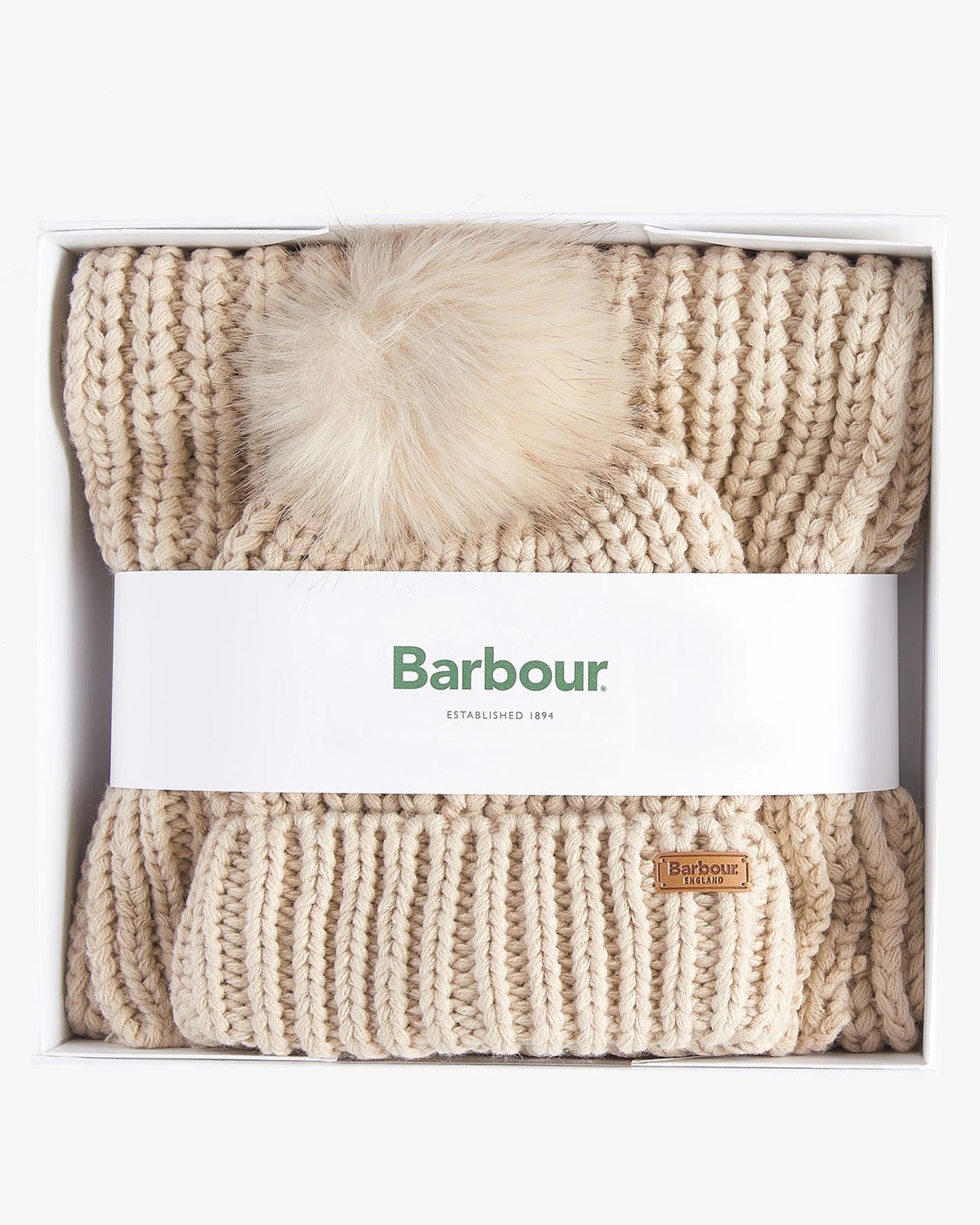 Barbour Saltburn Beanie & Scarf Gift Set - PEARL