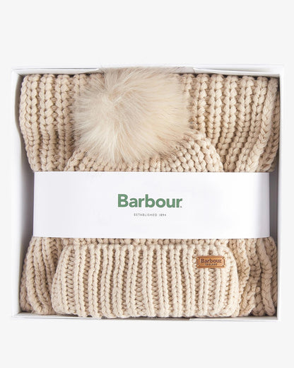 Barbour Saltburn Beanie & Scarf Gift Set - PEARL