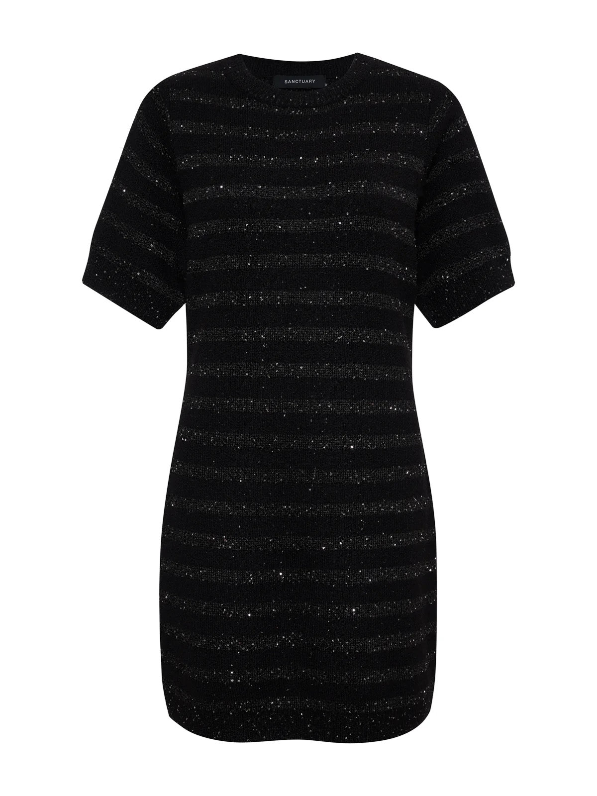 Sanctuary Shine T Shirt Sweater Dress - BLACK/BLACK SHINE
