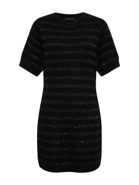 Sanctuary Shine T Shirt Sweater Dress - BLACK/BLACK SHINE