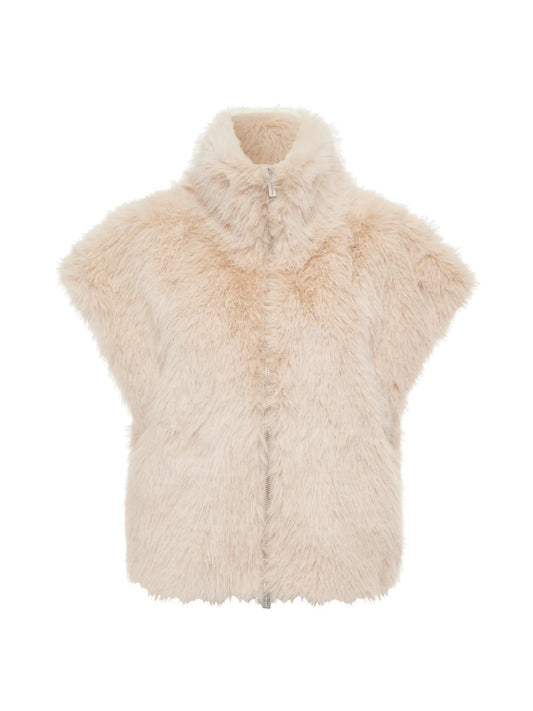 Sanctuary Silky Fur Vest - ALMOND CREAM