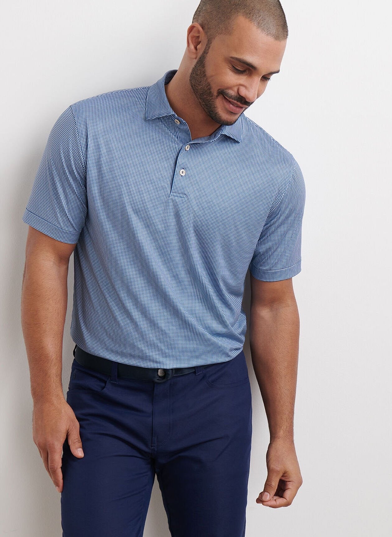 Peter Millar Gingham Performance Jersey Polo - BLUE HAZE