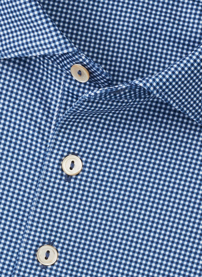 Peter Millar Gingham Performance Jersey Polo - BLUE HAZE
