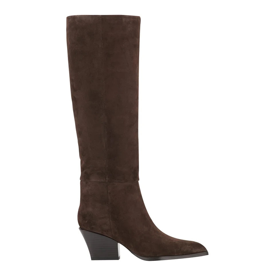 Marc Fisher Tarrie Block Heel Boot - DARK BROWN SUEDE