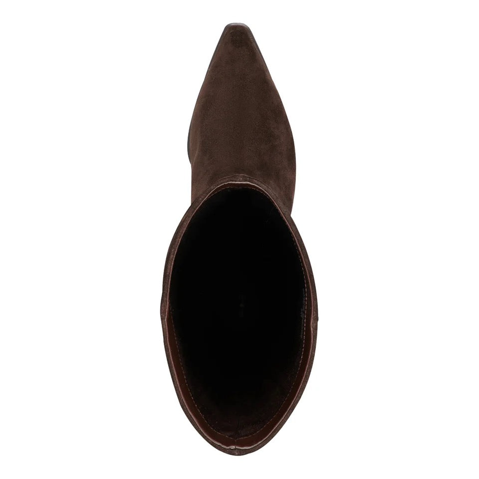 Marc Fisher Tarrie Block Heel Boot - DARK BROWN SUEDE