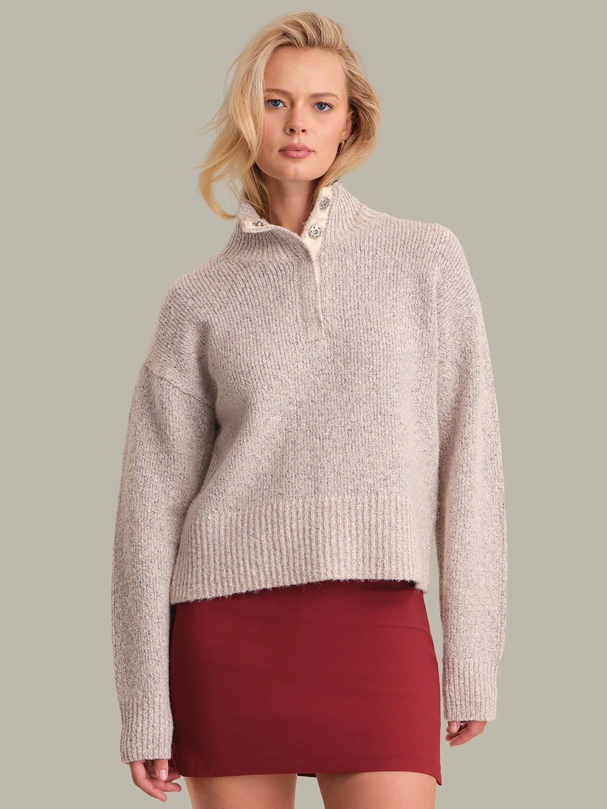 525 Nova Snap Front Henley Sweater - OATMEAL