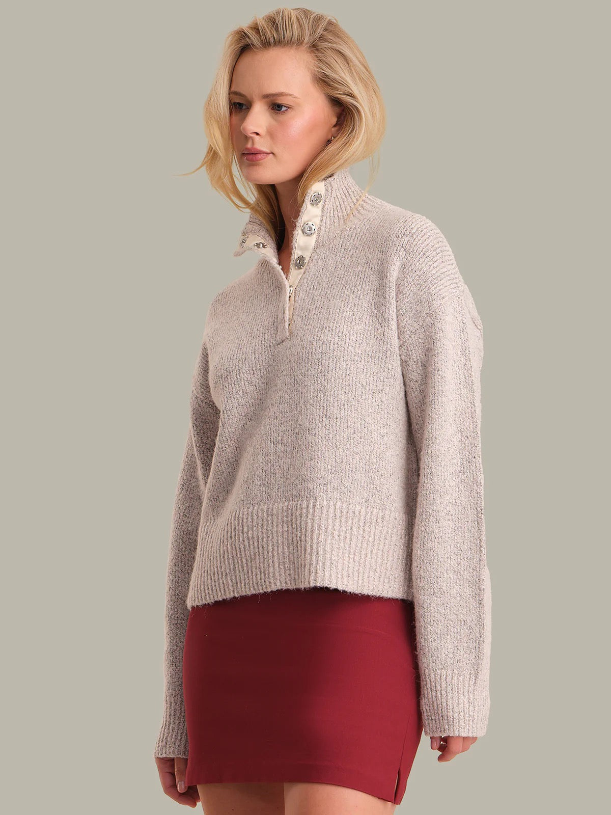 525 Nova Snap Front Henley Sweater - OATMEAL