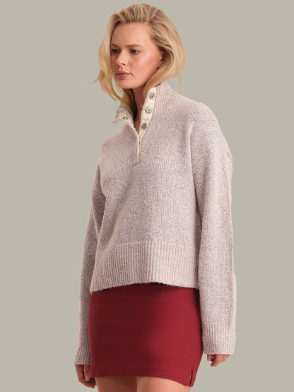 525 Nova Snap Front Henley Sweater - OATMEAL