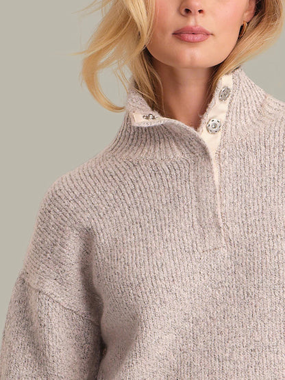 525 Nova Snap Front Henley Sweater - OATMEAL