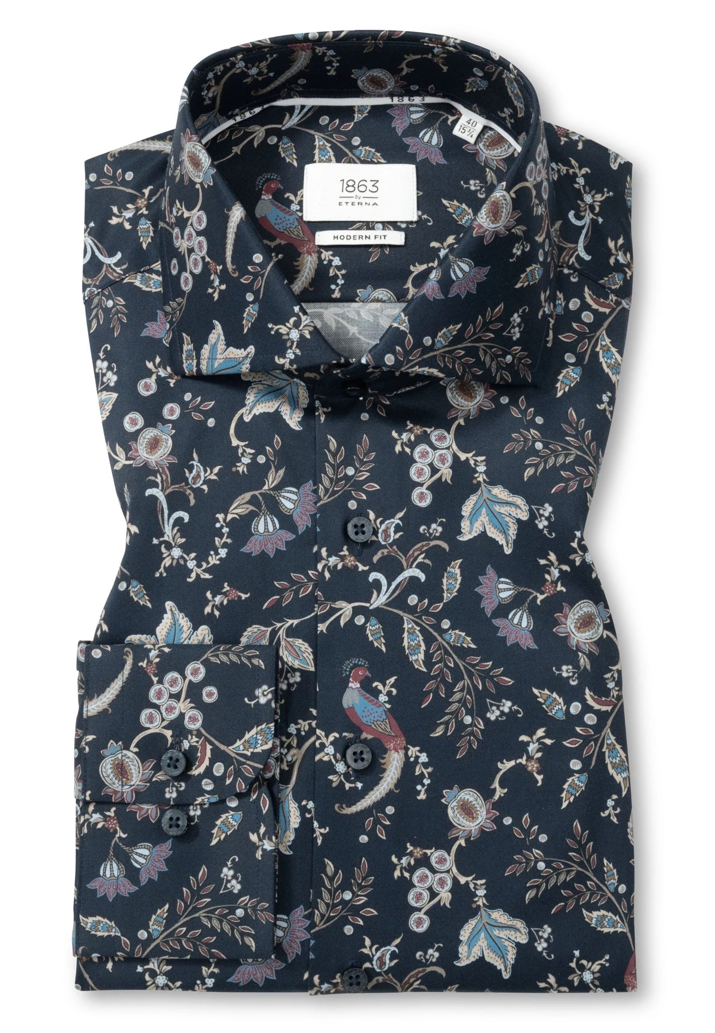 ETERNA Printed Floral Twill Shirt - DARK BLUE