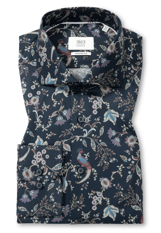 ETERNA Printed Floral Twill Shirt - DARK BLUE