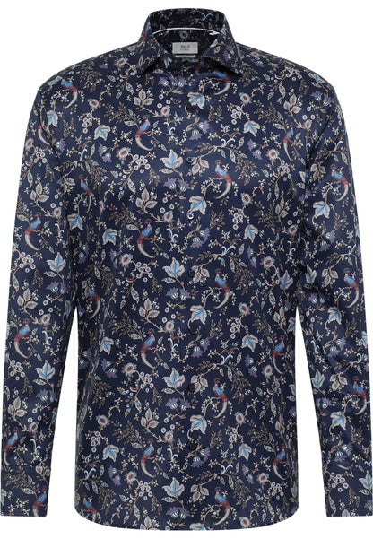 ETERNA Printed Floral Twill Shirt - DARK BLUE