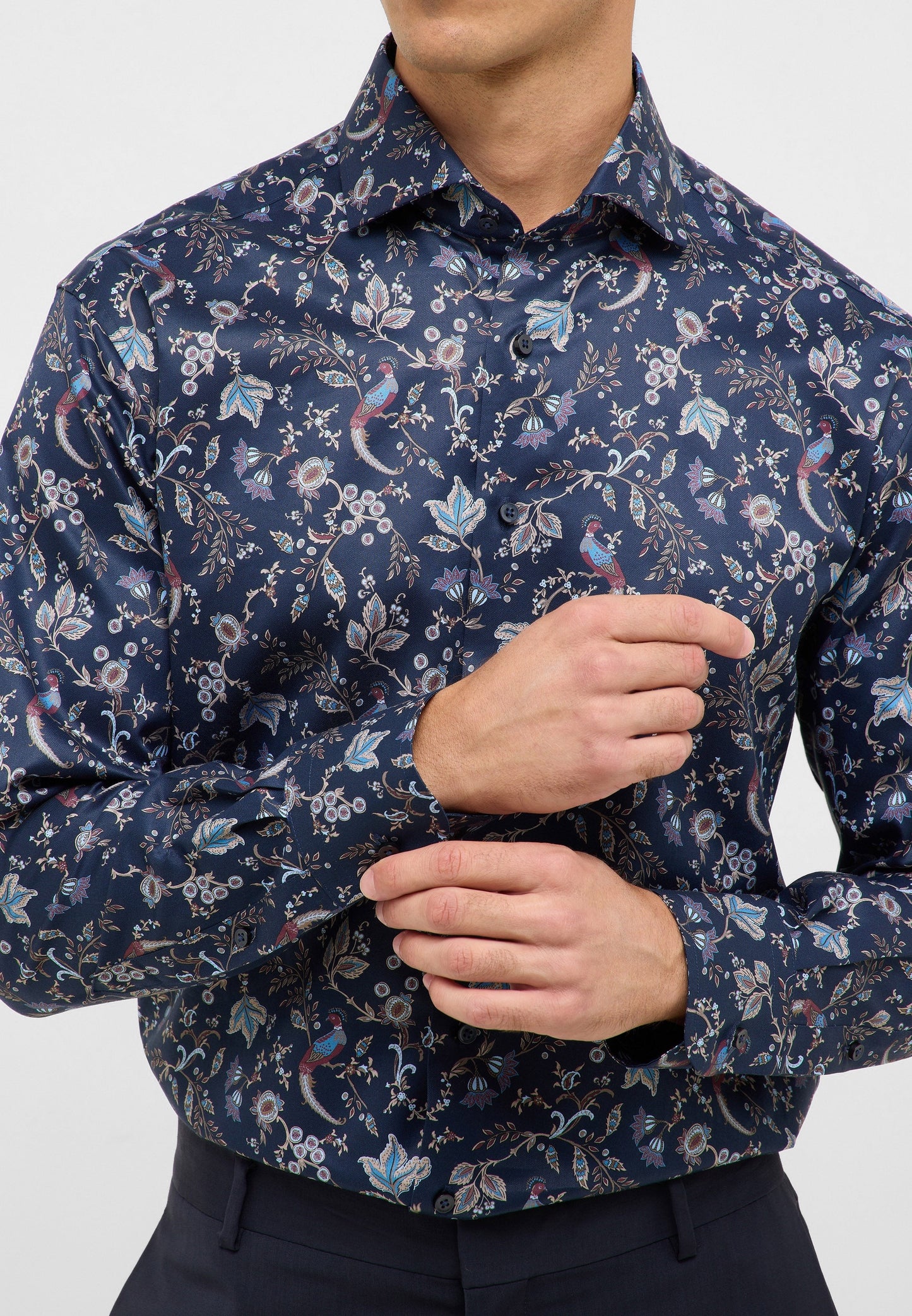 ETERNA Printed Floral Twill Shirt - DARK BLUE