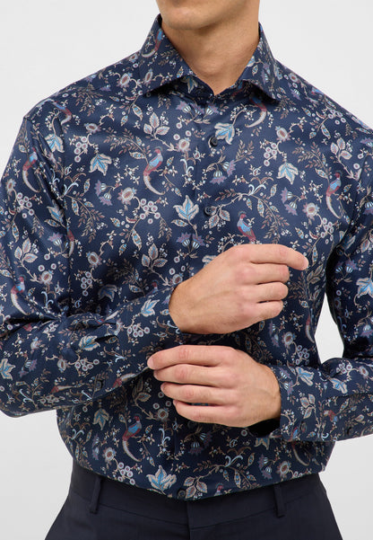 ETERNA Printed Floral Twill Shirt - DARK BLUE