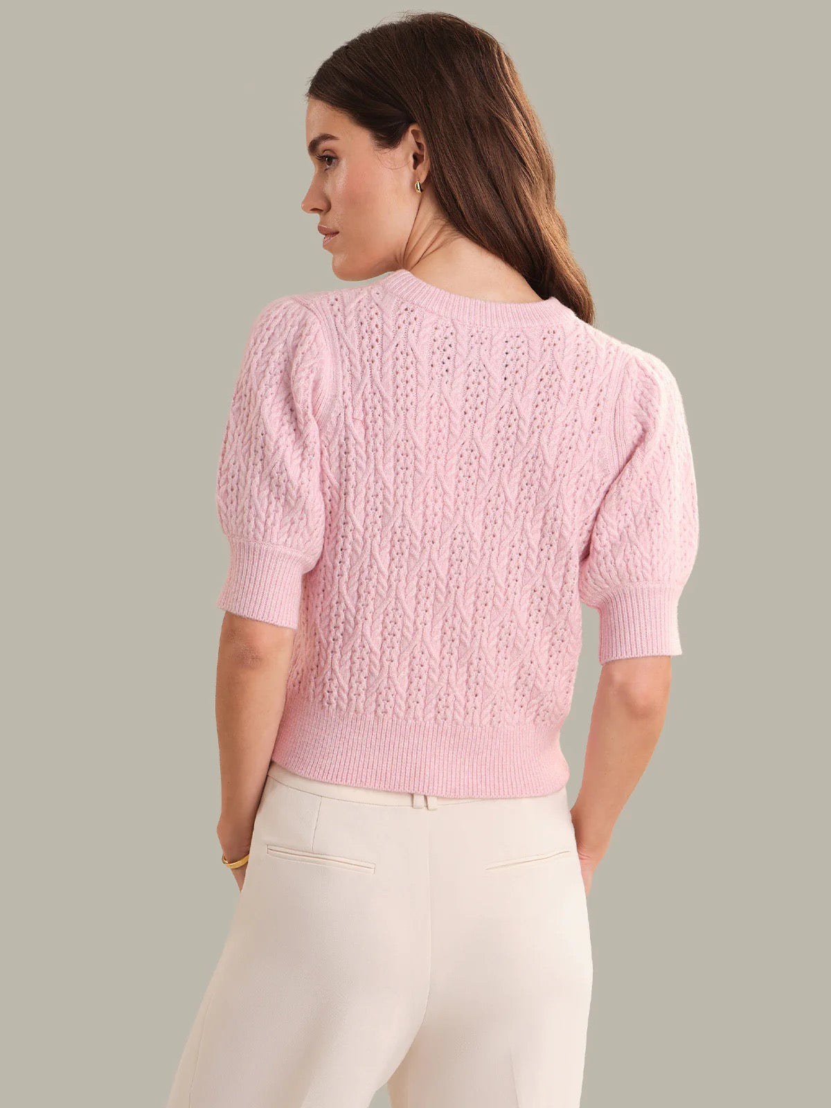 525 Blair Cable Knit Puff Sleeve Pullover - PALE LILAC