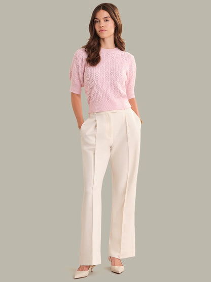 525 Blair Cable Knit Puff Sleeve Pullover - PALE LILAC