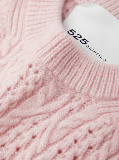 525 Blair Cable Knit Puff Sleeve Pullover - PALE LILAC