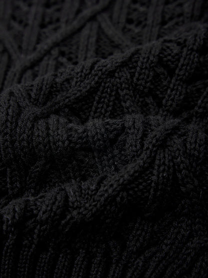 525 Colby Cotton Cropped Cable Knit Cardigan - BLACK